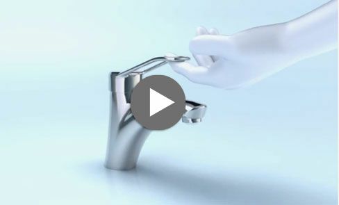 Ergonomía : grifo mezclador de lavabo con maneta Higiène para accionamiento sin contacto manual